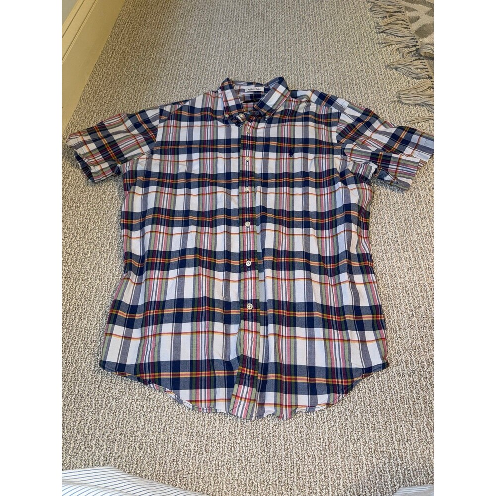 Ralph Lauren Men's Plaid Short Sleeve Button front Large